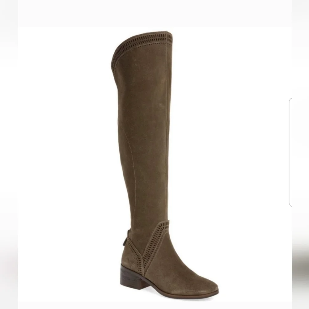 NWOT Vince Camute Karinda Over the Knee Boot Size 5M Color Olive Green/Gray